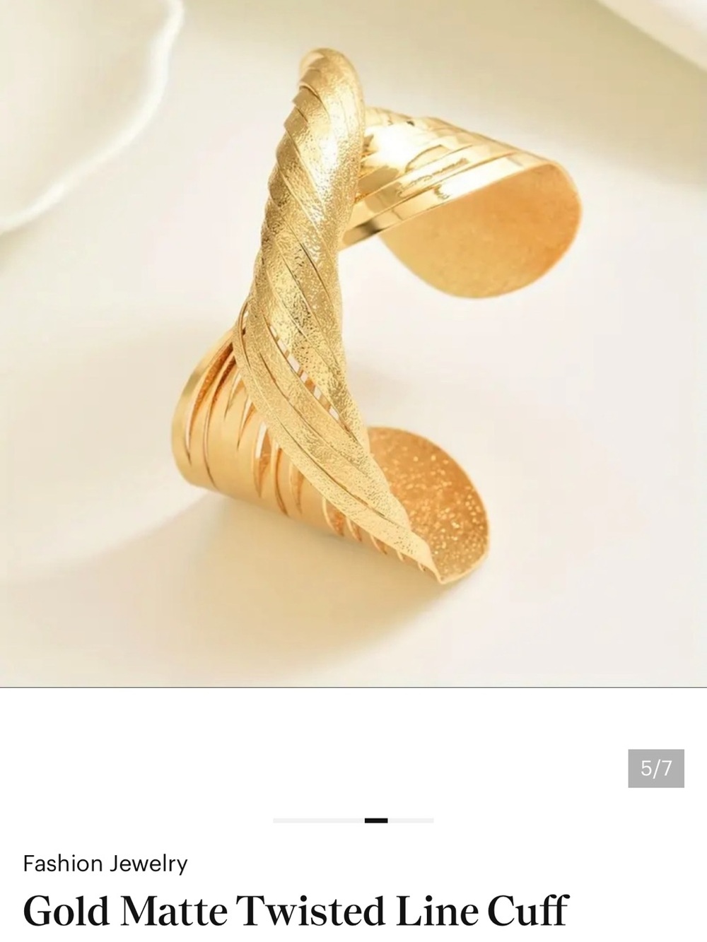 Gold Matte Cuff Bracelet. - Picture 6 of 8